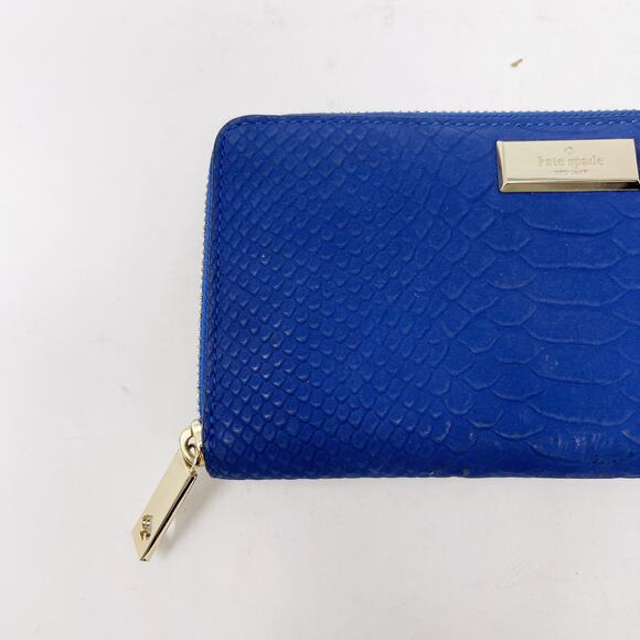 Kate Spade Orbital Blue Elsie Street Snake Embossed Leather Neda Zip Wallet - Picture 3 of 15